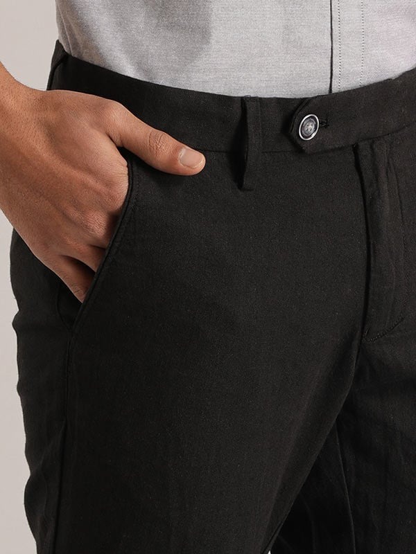 Indian Terrain Men's Slim Fit Solid Black Trousers